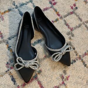 Black Flats with Silver Bow